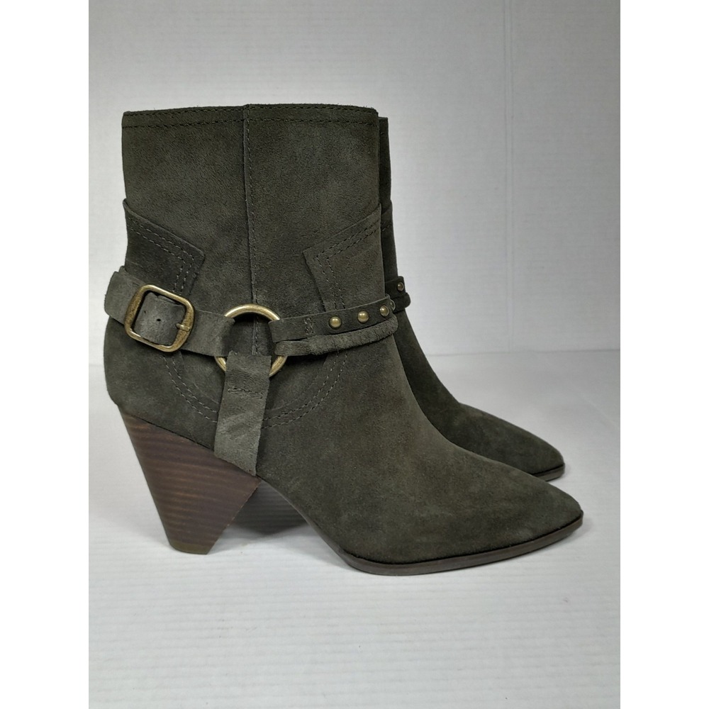 Lucky Brand Boot Womens 7.5 M Studded Ankle Booties Green Suede Harness Western - Picture 2 of 11